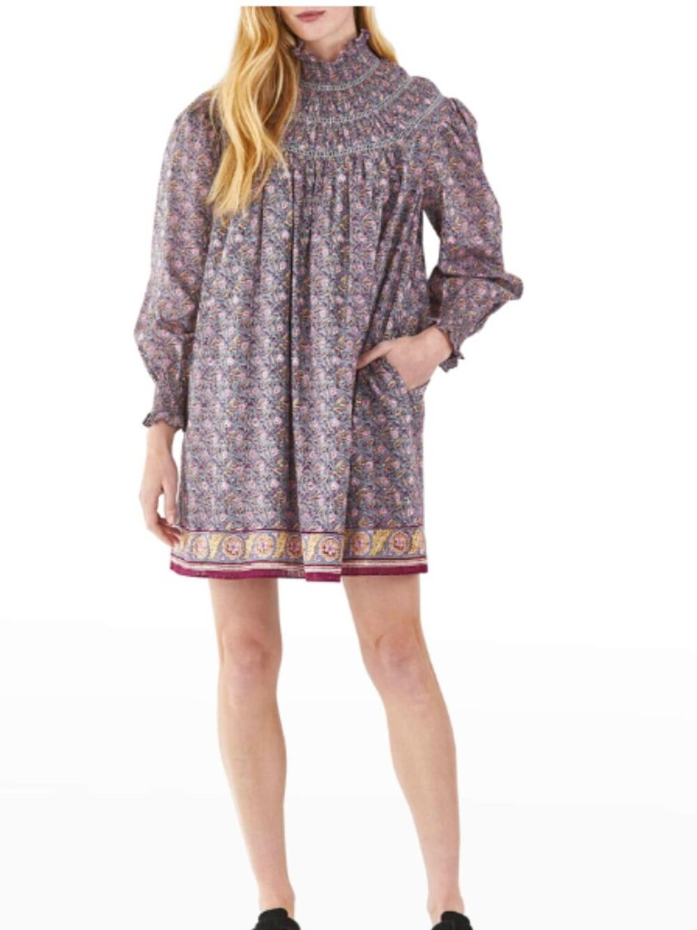NWT Hunter Bell NYC Chandler Smocked High-Neck Floral Mini Dress Size XS - Picture 4 of 7